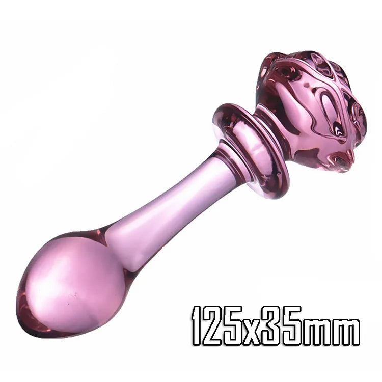 Glass Dildo Pink Rose Flower Butt Plug