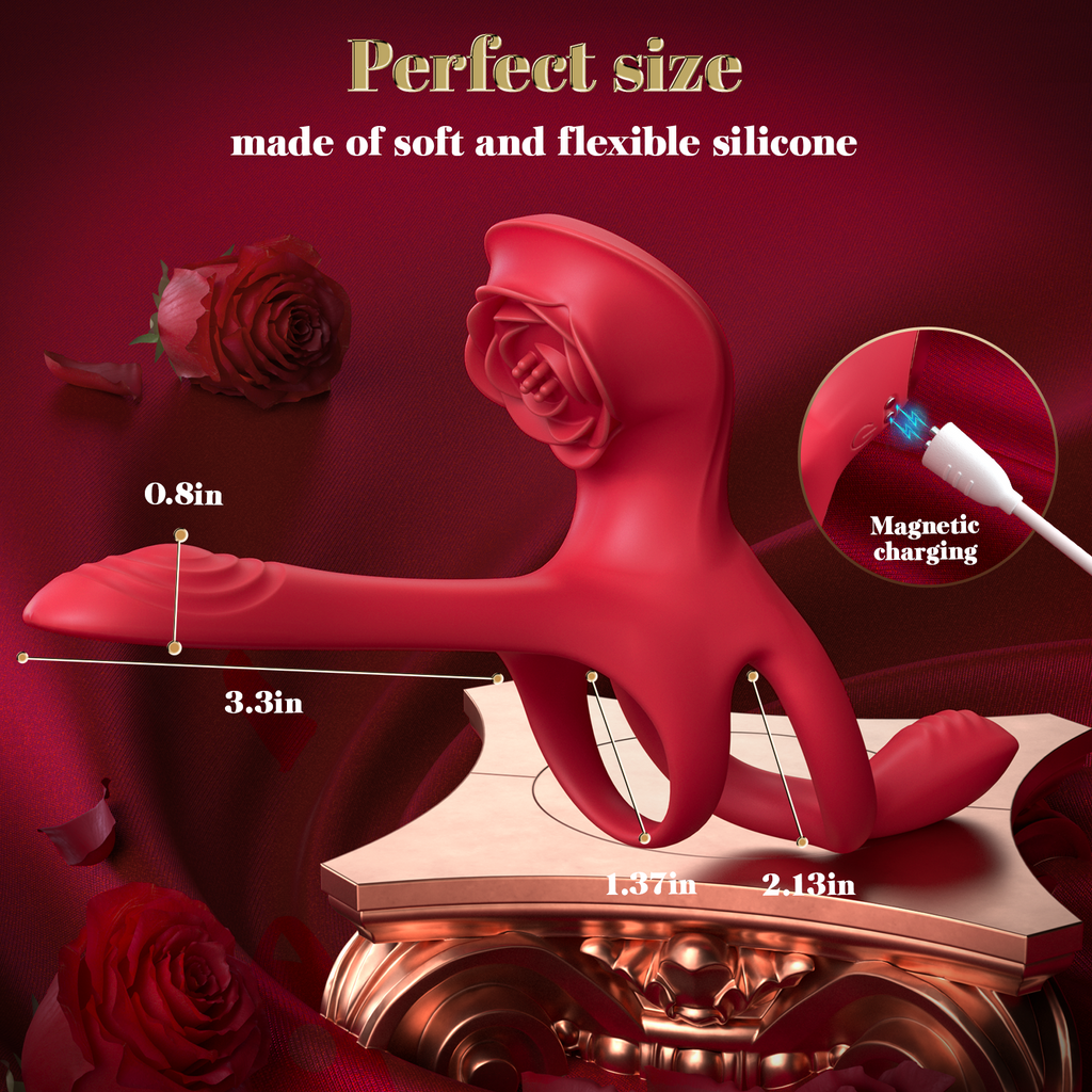 5 in 1 Clitoral Stimulator Rose-sharped Vibrating Cock Ring