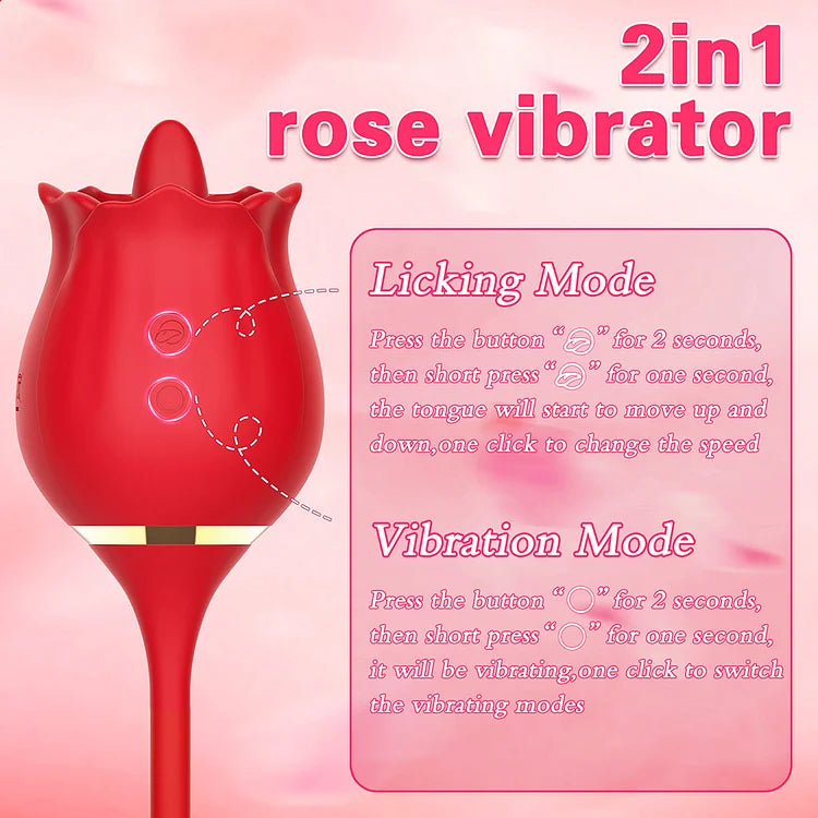 2 In 1 Rose Clitoris Vibrator Tongue Licking Thrusting Vibrator Nipple Stimulator