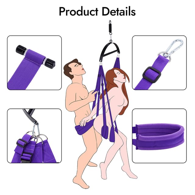 Ultra Sturdy - Padded Handlebar Restraint Straps with 1100 lbs Double Purple Black Sex Swing