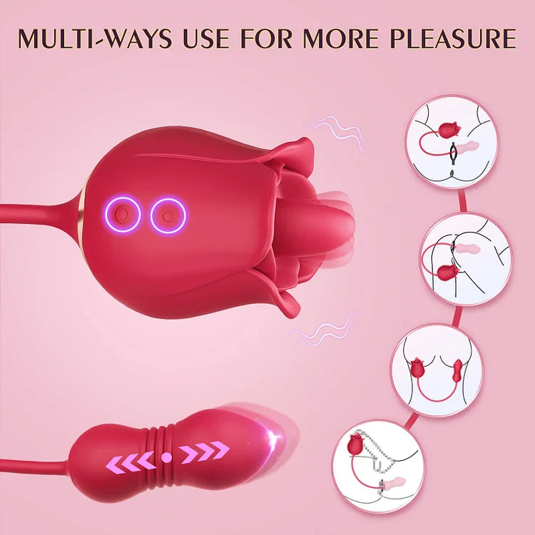 Rose Toy Vibrator Female Telescopic Egg Jumping  Tongue Licker Sex Toys