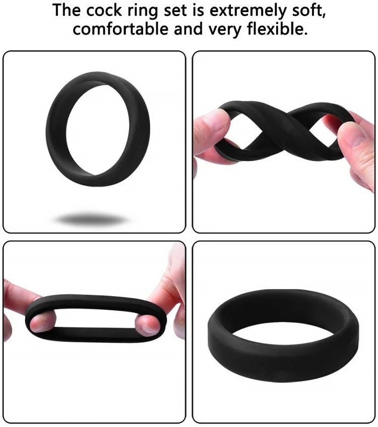 6 Different Size Cock Rings - Premium Grade Soft Silicone Penis Rings