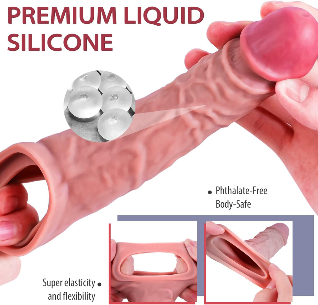 10 Vibration Silicone Vibrating Penis Extender with Ball Stretcher