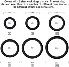 Load image into Gallery viewer, 6 Different Size Cock Rings - Premium Grade Soft Silicone Penis Rings