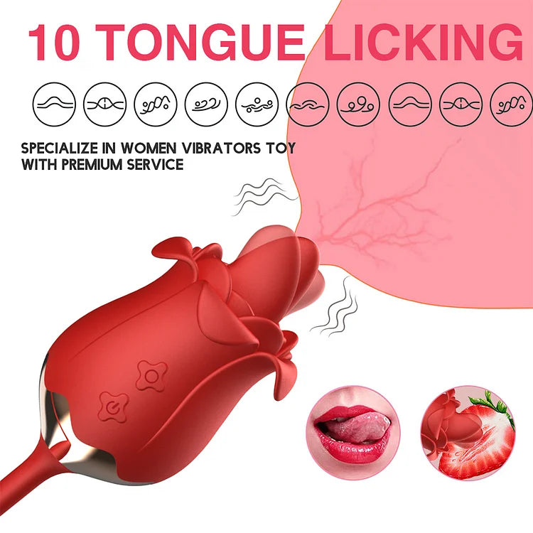 New Rose Tongue Licking Vibrator With A Thrusting Bullet