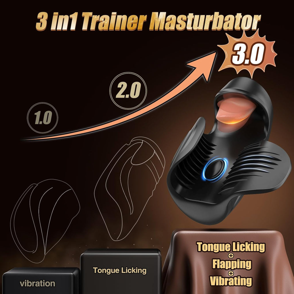 10X Vibrating Tongue-licking & Tapping  Male Stroker Trainer