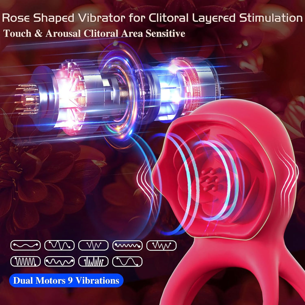 9X Vibrating  Rose Clitoral Stimulator Cock Ring