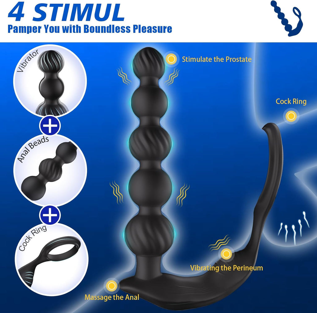 10x Vibrating Anal Beads P-spot Vibe with Penis Cock Ring