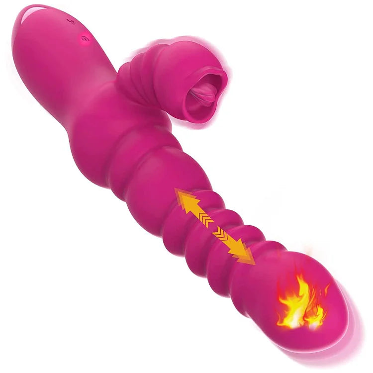 Thrusting Rabbit Vibrator for Tongue Licking Rotating Dildo with 7 Vibration and 3 Telescopic Modes, Bunny Personal Sex Toys for Women Couples