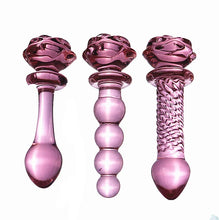 Load image into Gallery viewer, Glass Pink Rose Butt Plug