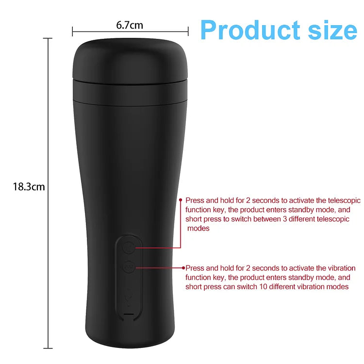 Black Telescopic Aircraft Cup Male Masturbation Penis Exercise Trainer