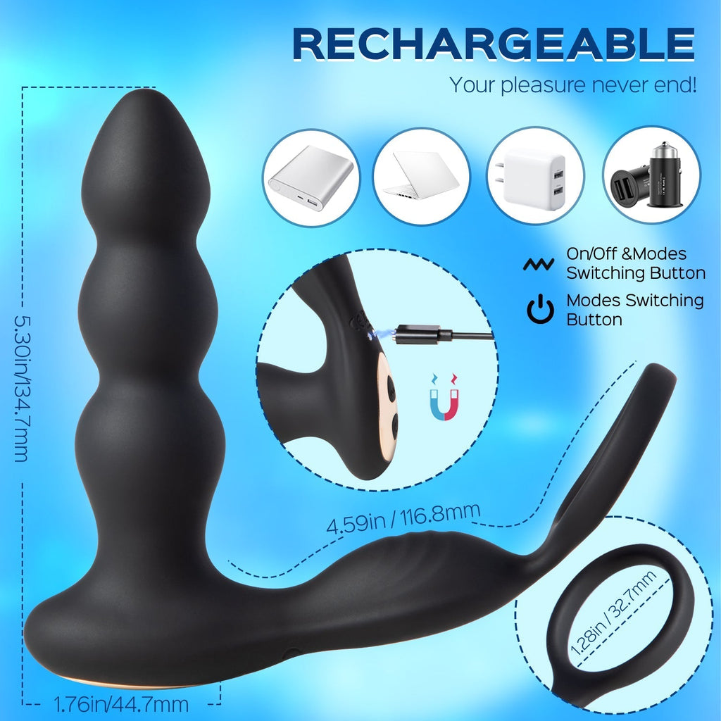 Ringer - 3 Anal Beads Prostate Massager Butt Plug with Cock Ring & Remote Control