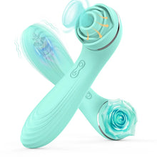 Load image into Gallery viewer, 2-in-1 cyan rose Sucking And Vibrating Stick