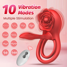 Load image into Gallery viewer, Rose Shackle Remote Control Dual-motor Vibration Penis Ring For Couples