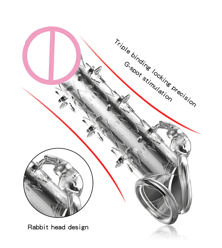 Transparent Vibrating Wolf Tooth Penis Sleeve Silicone Rabbit Cock Ring