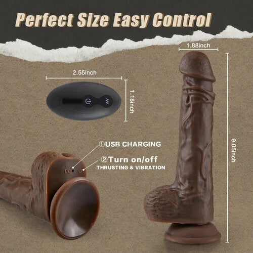 BBC LOVER-9.05 Inch Realistic 8 Thrusting Vibrating Heating Black Dildo with Remote Control