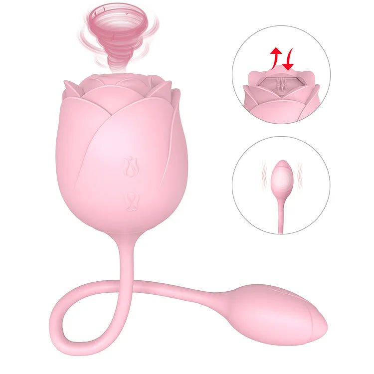 3-in-1 Double Headed Sucking Tapping Rose Toy With Vibrating Bud