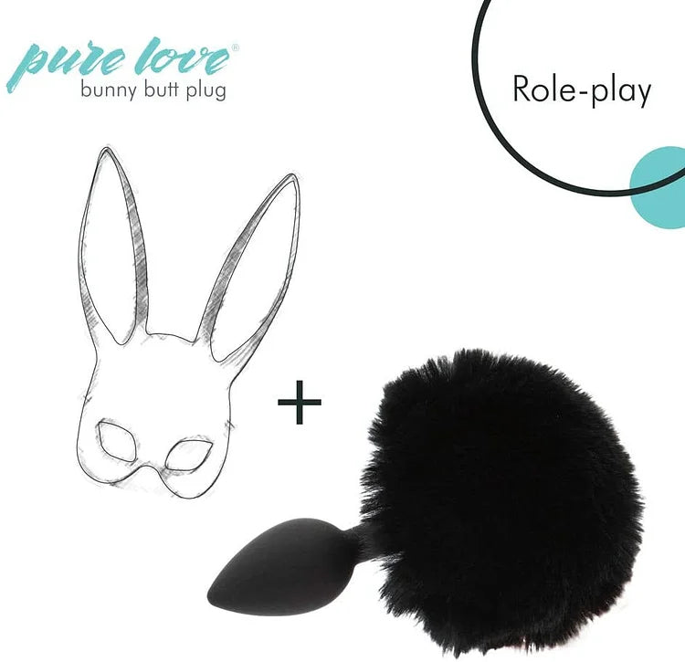 Pure Love Fluffy Bunny Tail, Silicone Anal Butt Plug, 3 Color, Adult Sex Toy