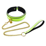 Luminous Pu Leather Chain Collar With Leash Bdsm Bondage