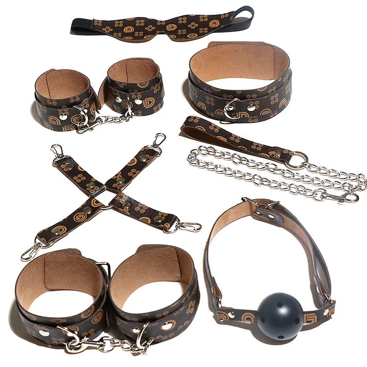 Bondage PU Leather Handcuff and Ankle Kit Gag Erotic Adult Toy SM Adult Games