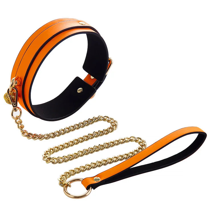 Luminous Pu Leather Chain Collar With Leash Bdsm Bondage