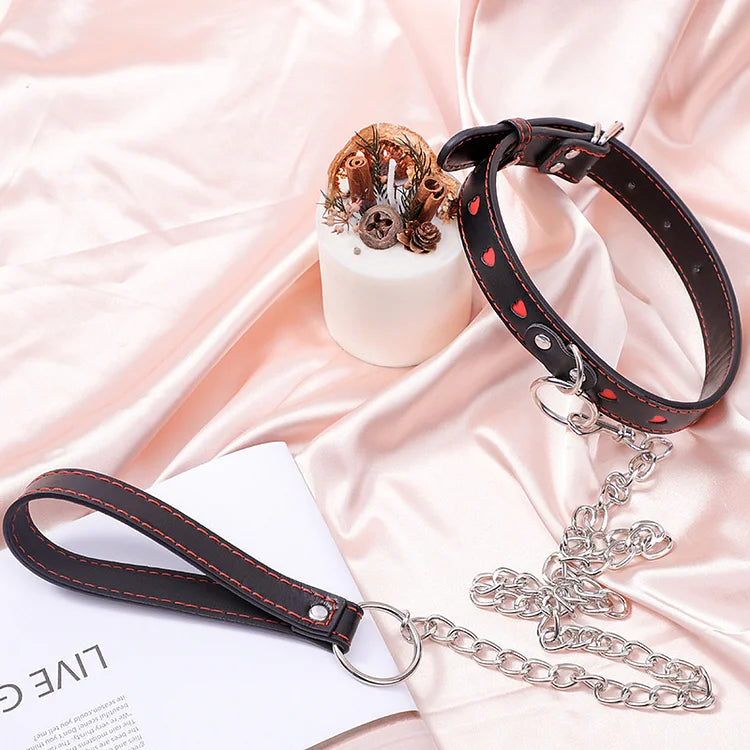 Love Hollow Out Traction Collar Necklace Sm Alternative Fun Products Pu Leather Sexy Maid Slave Style Neck Collar