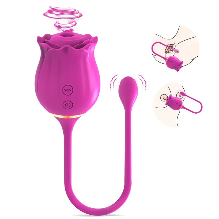 2in1 Long Rose Vibrator Red